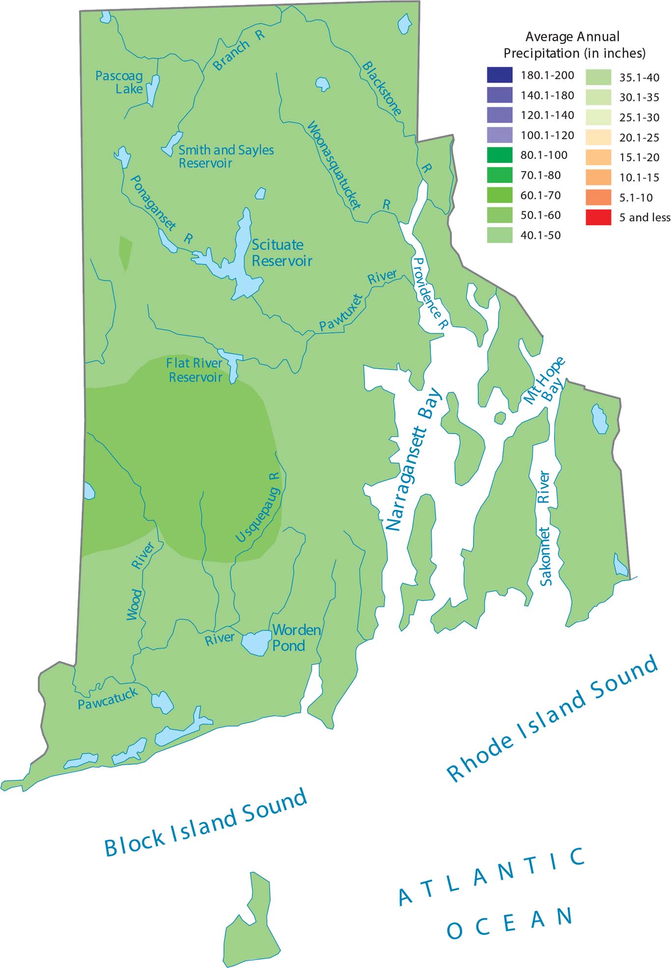 Rhode Island Precipitation Map