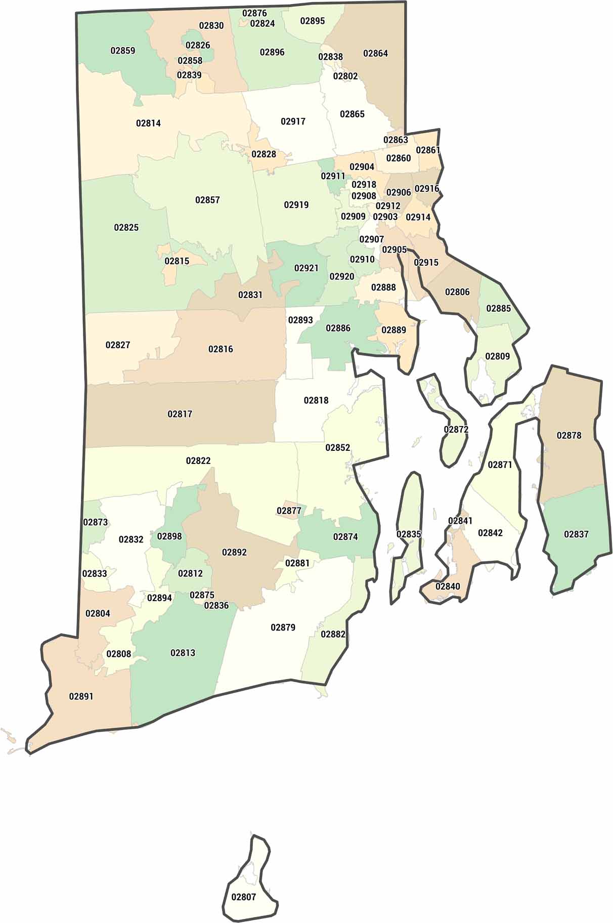 Rhode Island Zip Code Map