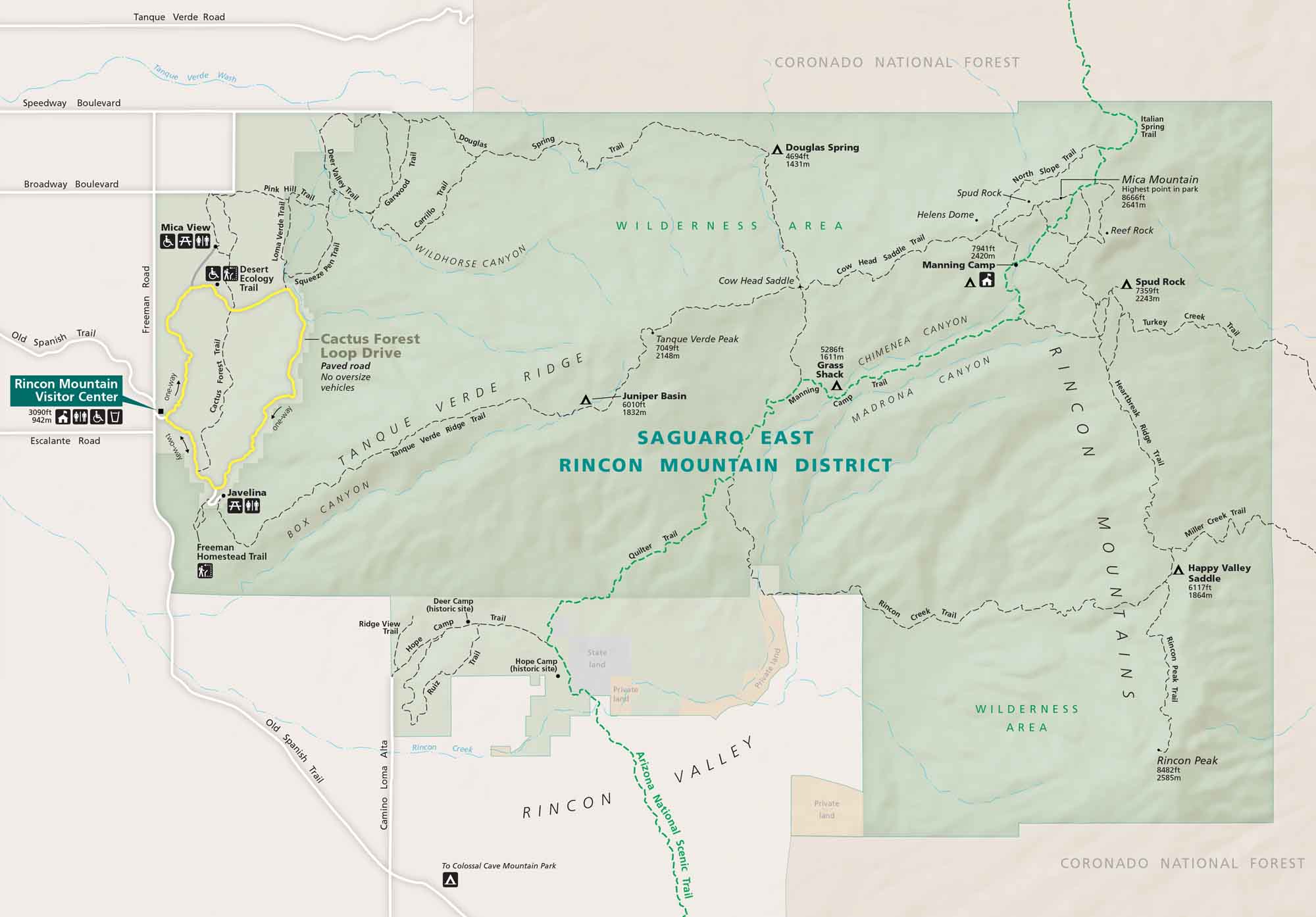 Saguaro National Park East Unit Map
