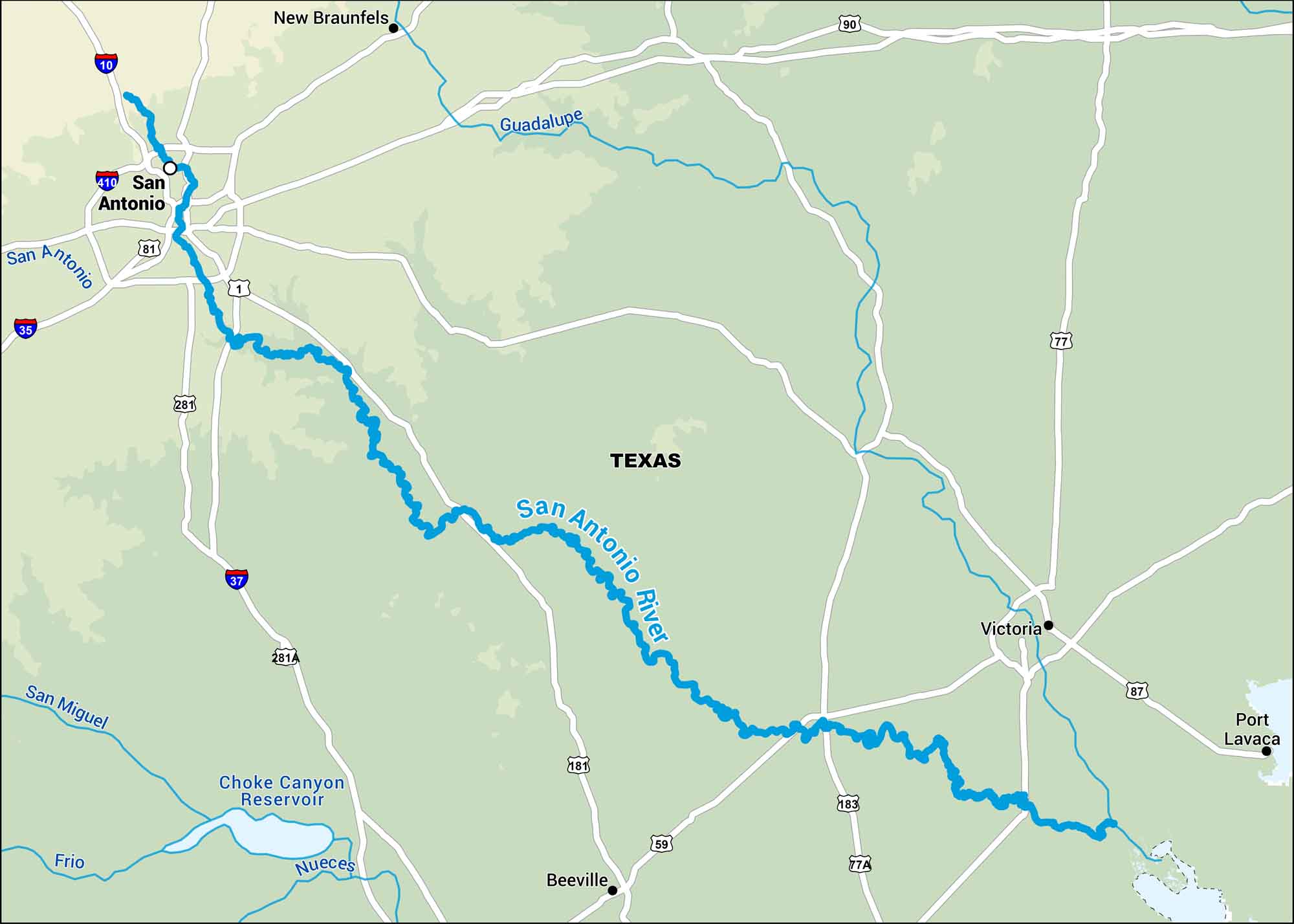 San Antonio River Map