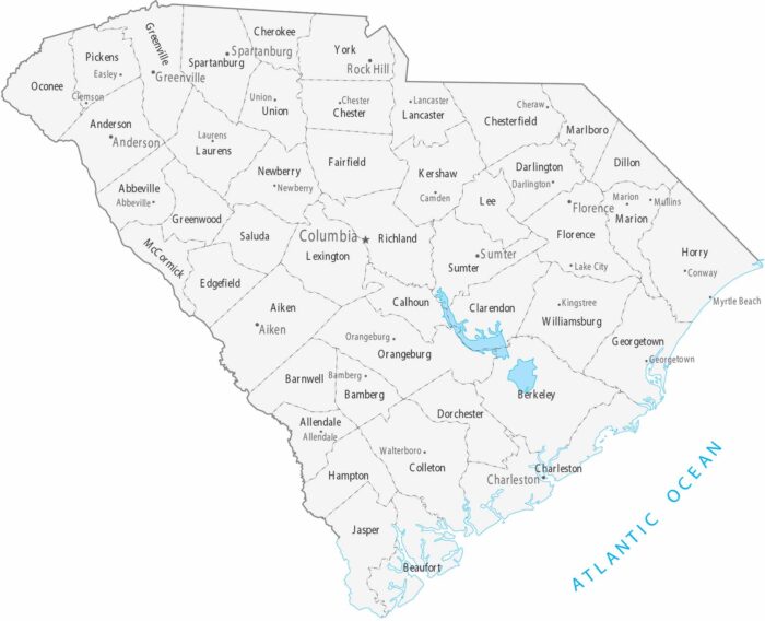 South Carolina Counties Cities Map