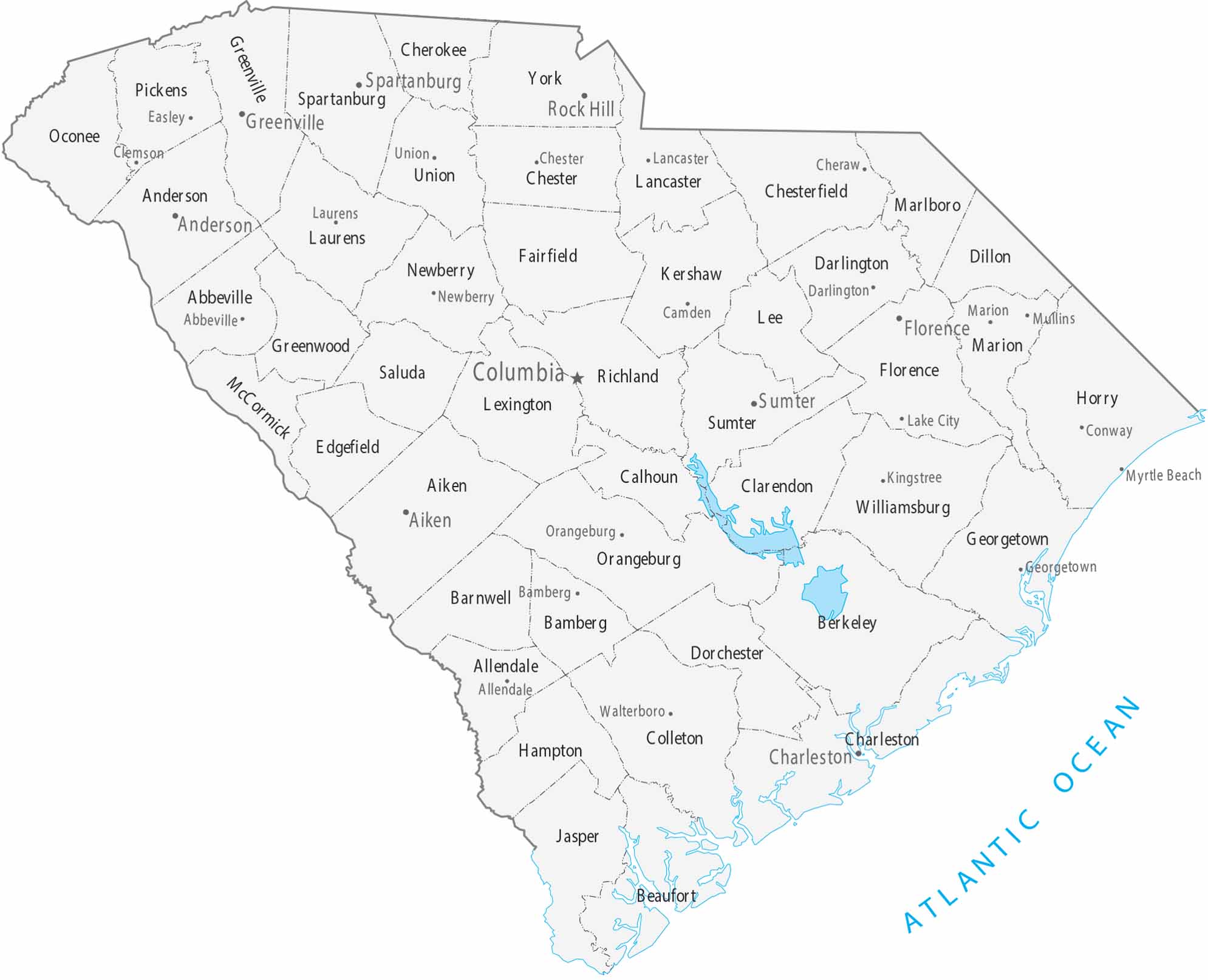 South Carolina Counties Cities Map