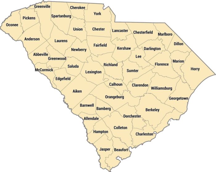 South Carolina County Map