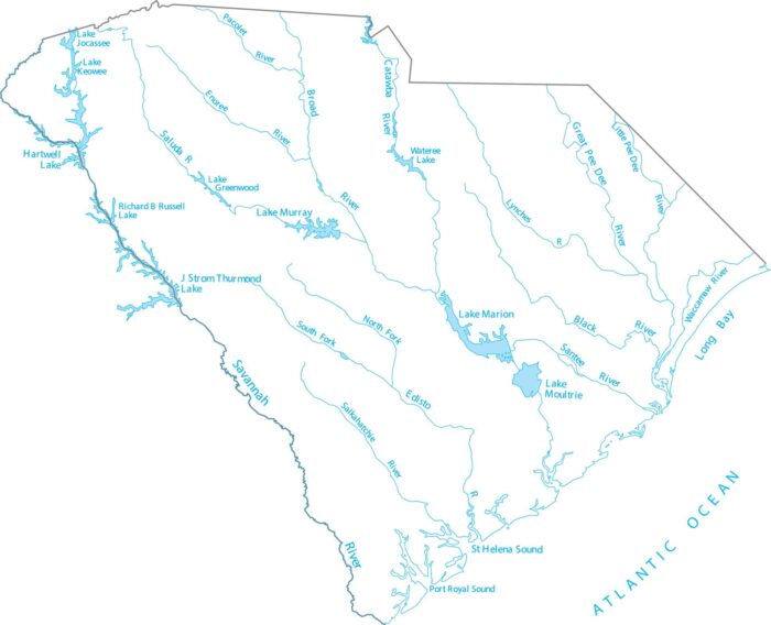 South Carolina Lakes and Rivers Map