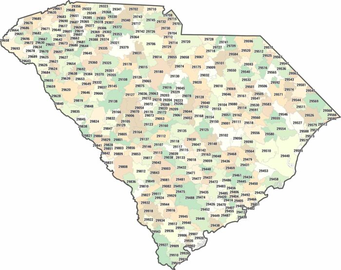 South Carolina Zip Code Map