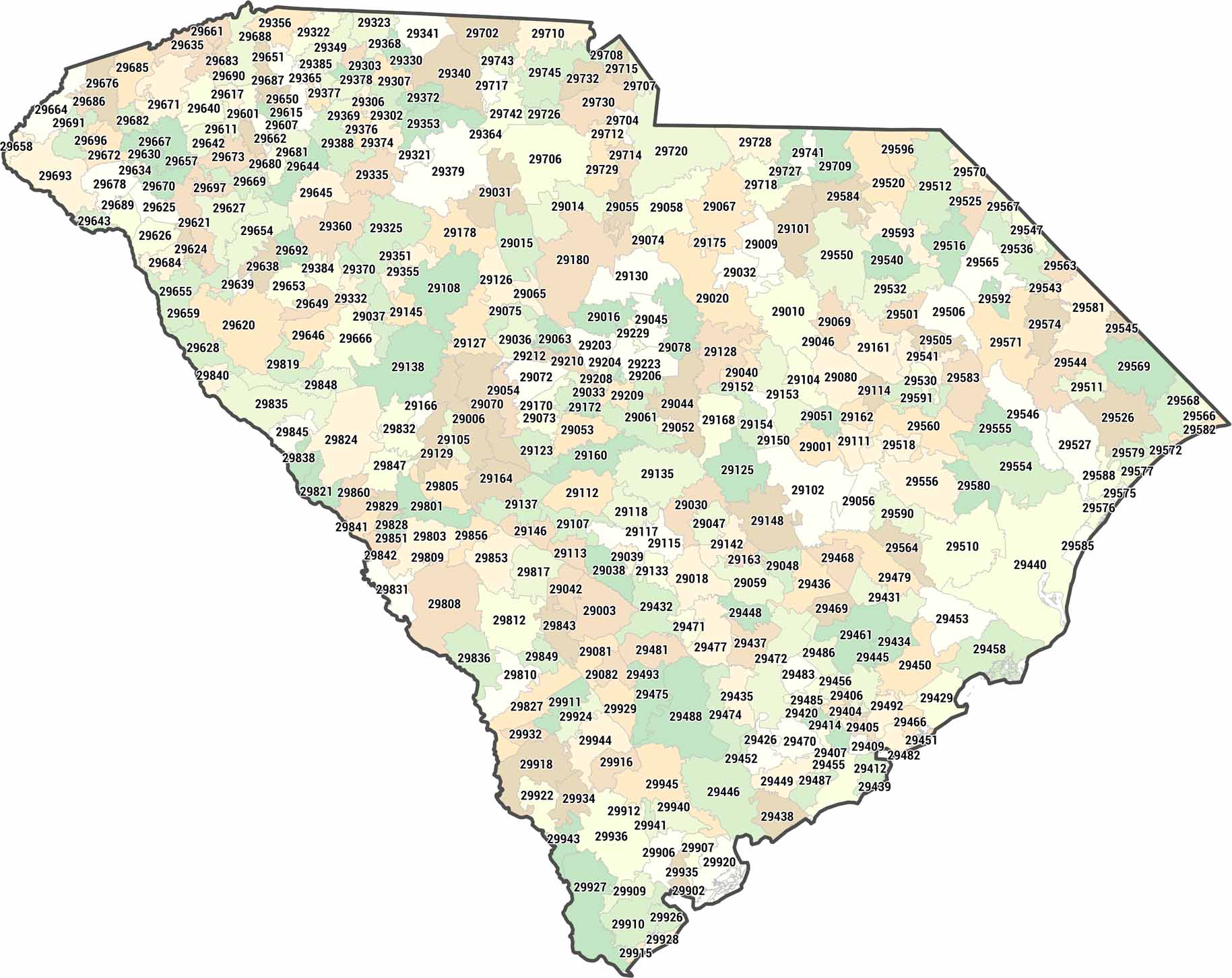 South Carolina Zip Code Map