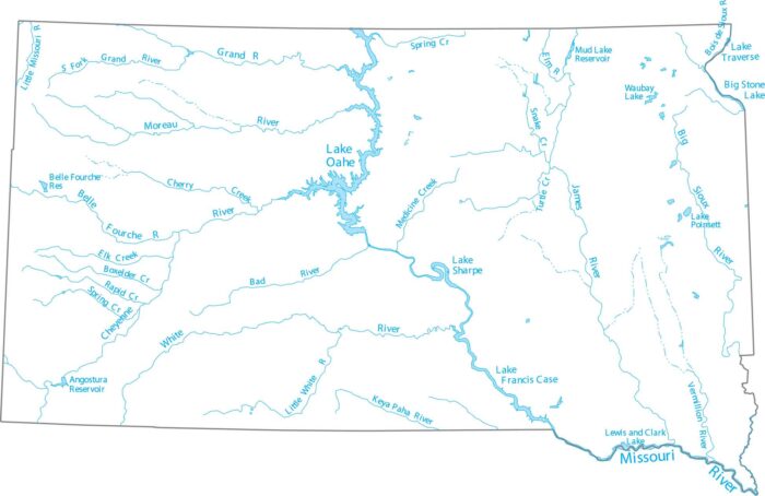South Dakota Lakes and Rivers Map