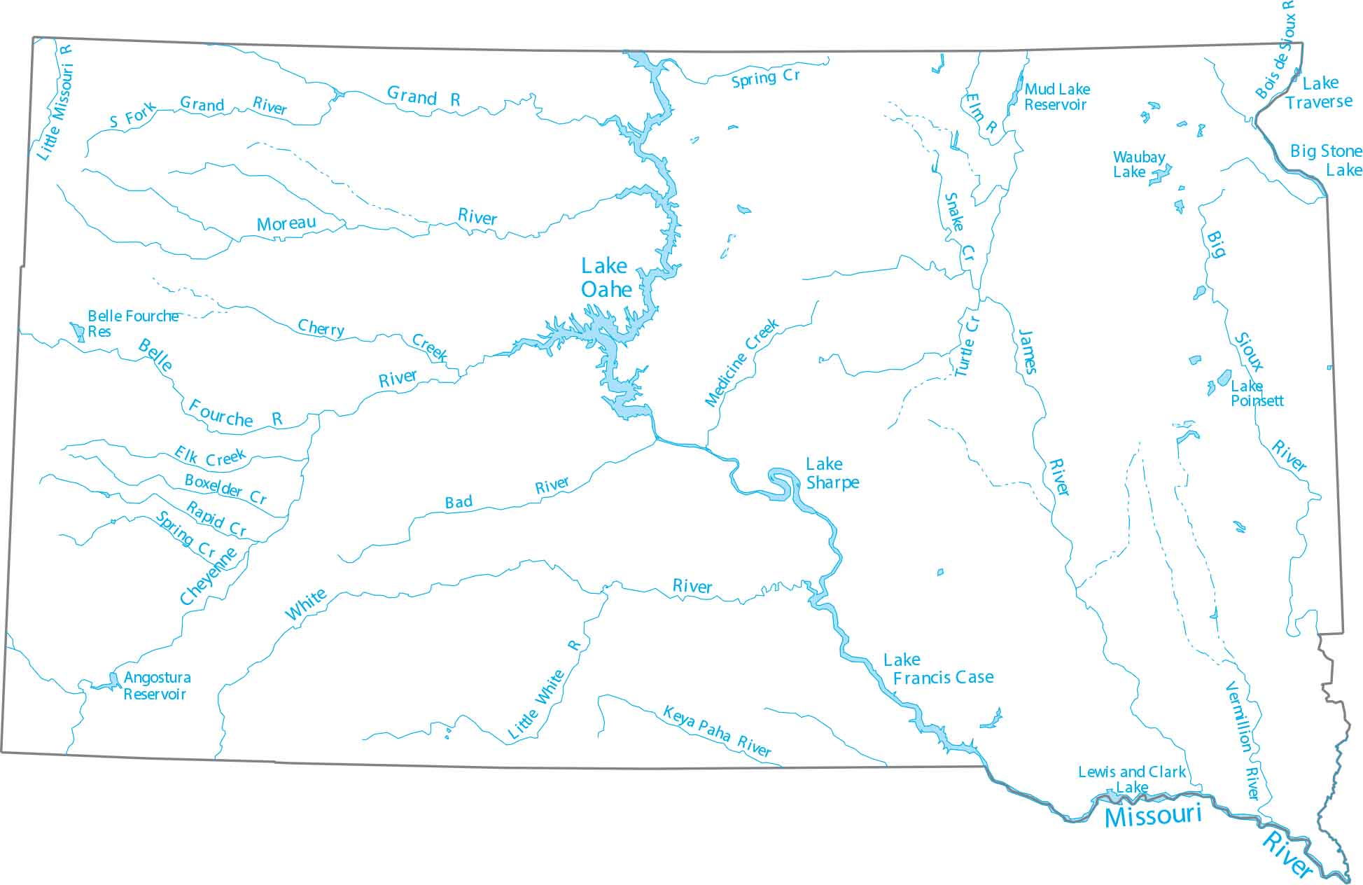 South Dakota Lakes and Rivers Map