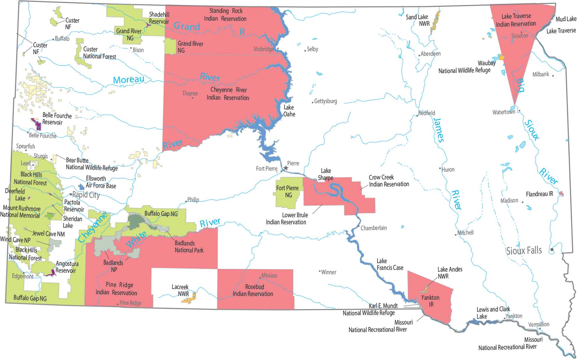 South Dakota National Parks and Forests Map