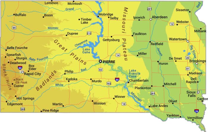 South Dakota Physical Map