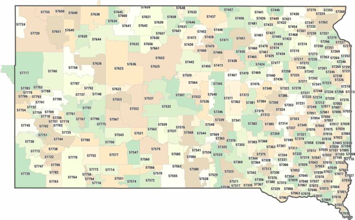 South Dakota Zip Code Map