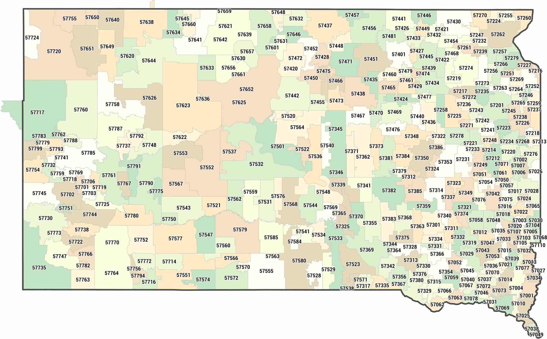 South Dakota Zip Code Map