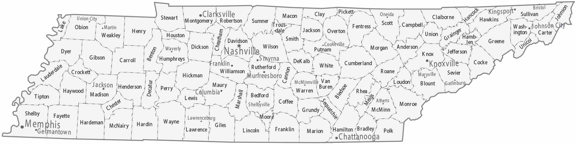 Tennessee Counties Cities Map