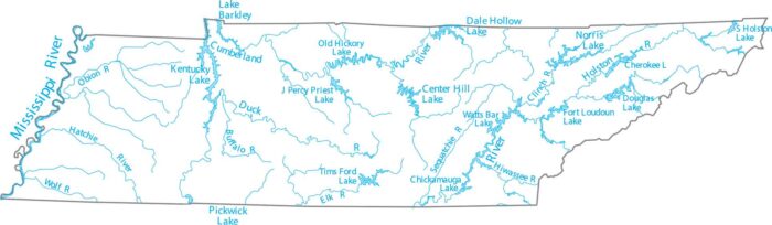 Tennessee Lakes and Rivers Map