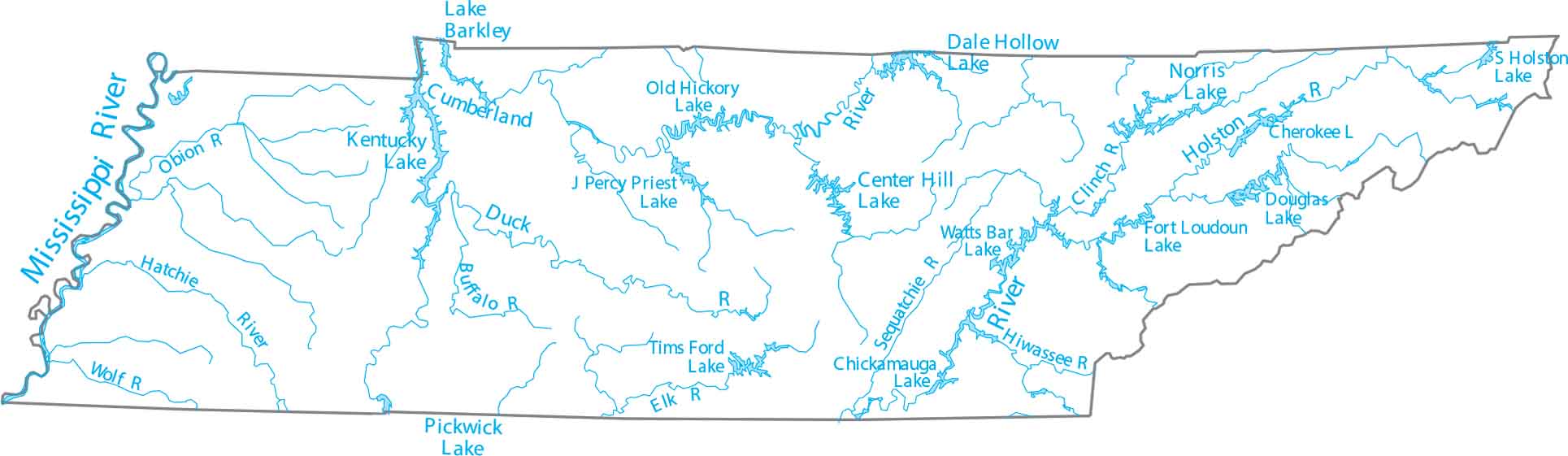 Tennessee Lakes and Rivers Map