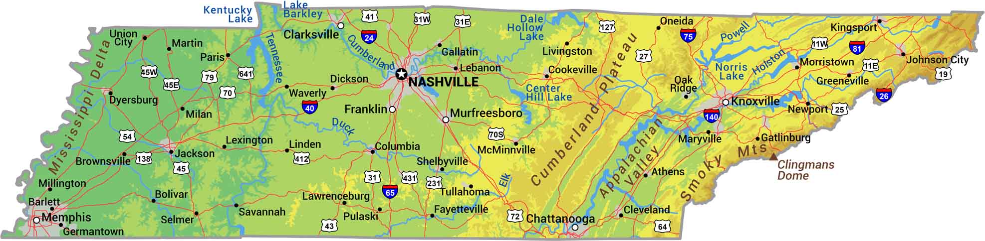 Tennessee Physical Map