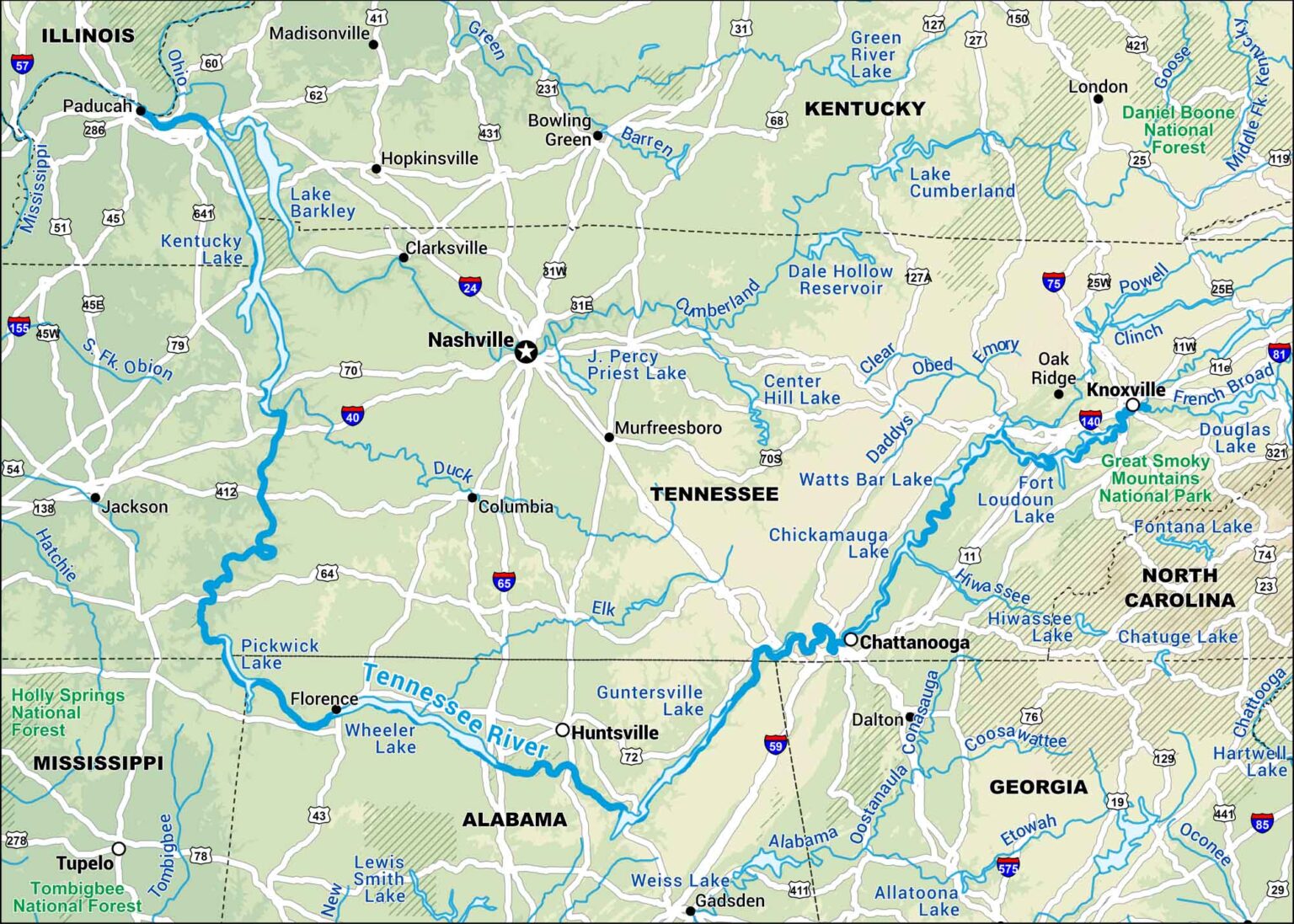 Tennessee Riber Tennessee River Map - US Maps