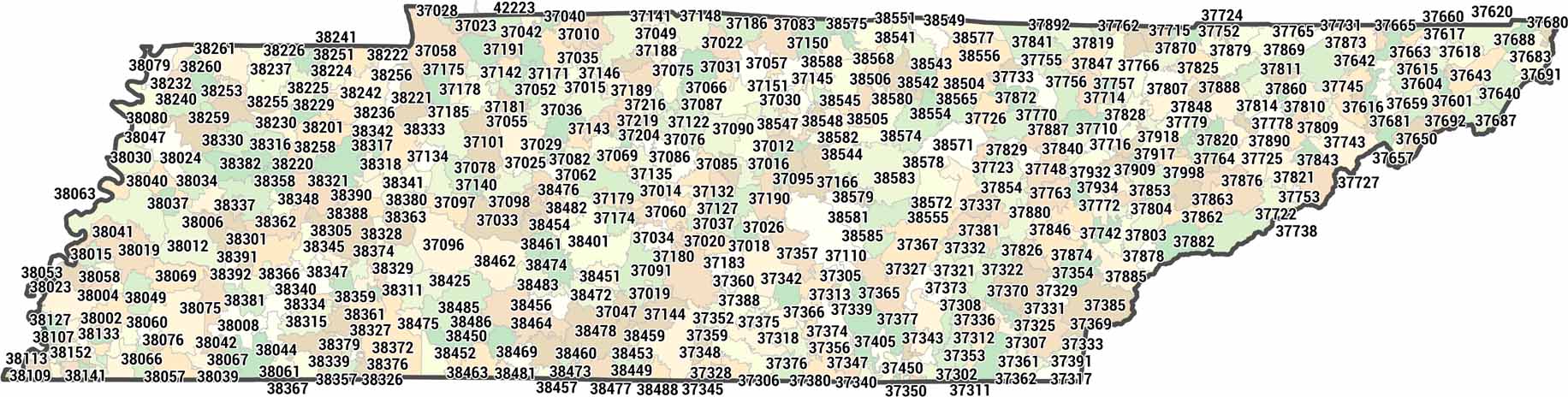 Tennessee Zip Code Map