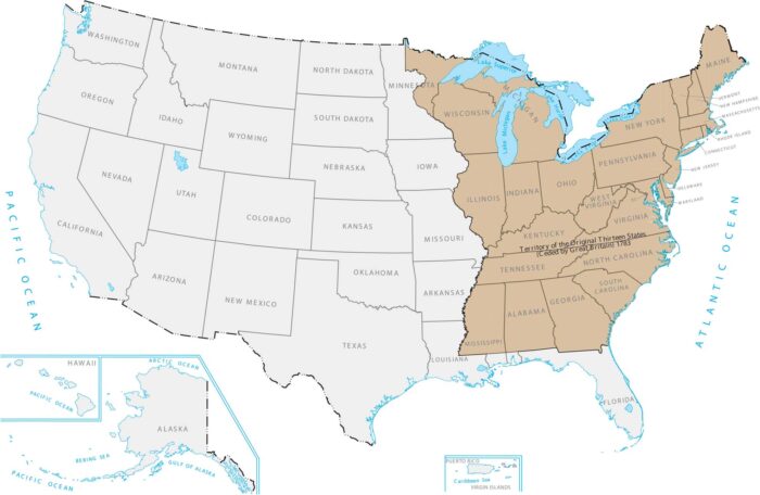 Territory of the Original Thirteen States Map