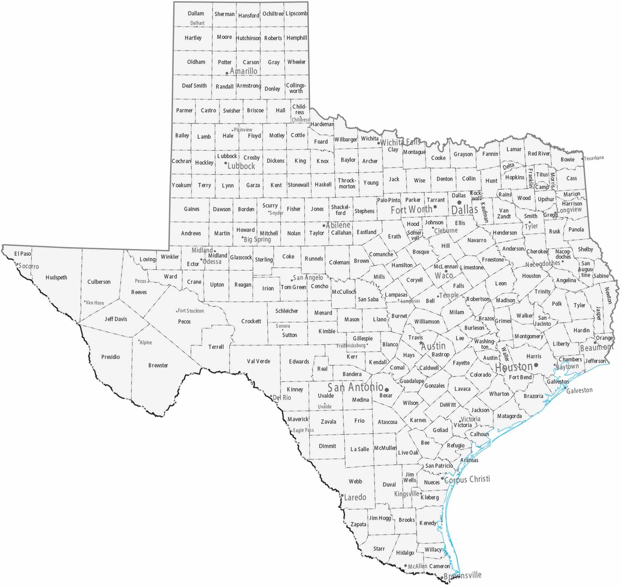 Texas Counties Cities Map