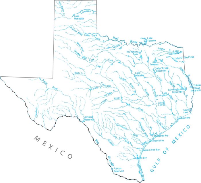 Texas Lakes and Rivers Map