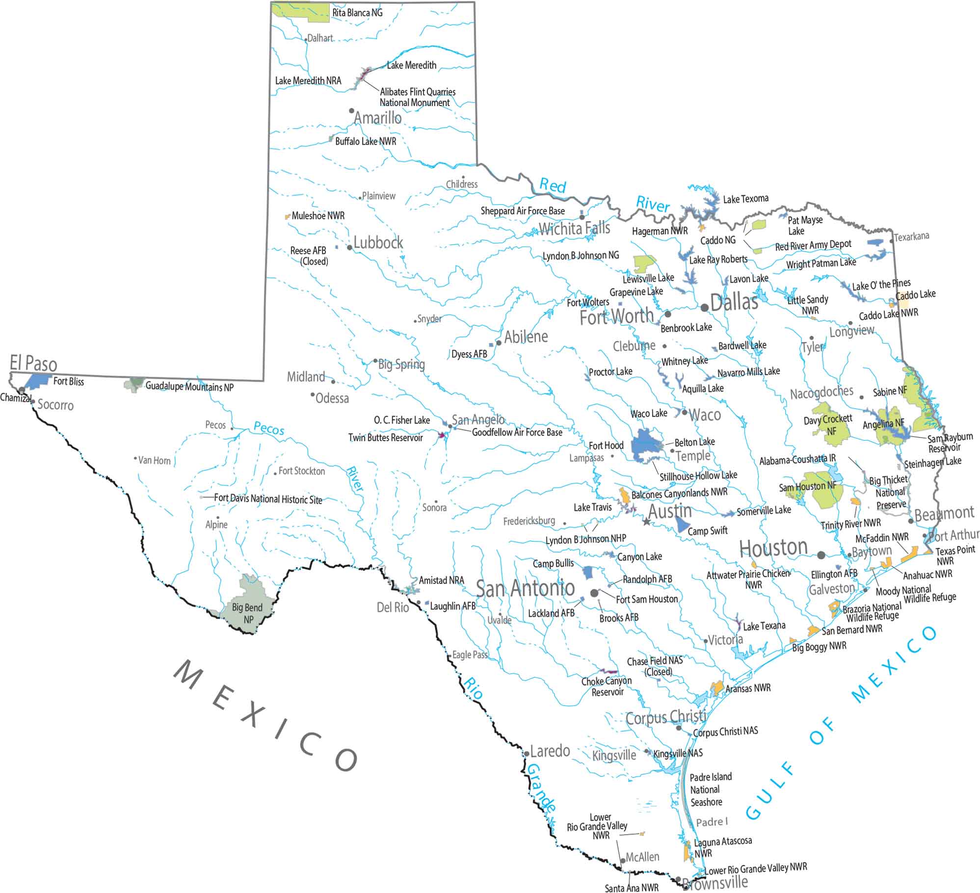 Texas National Parks and Forests Map