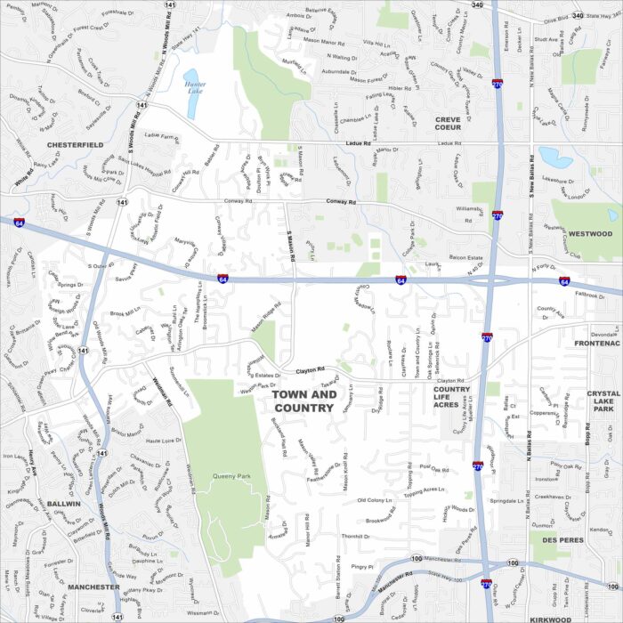 Town and Country Map Missouri