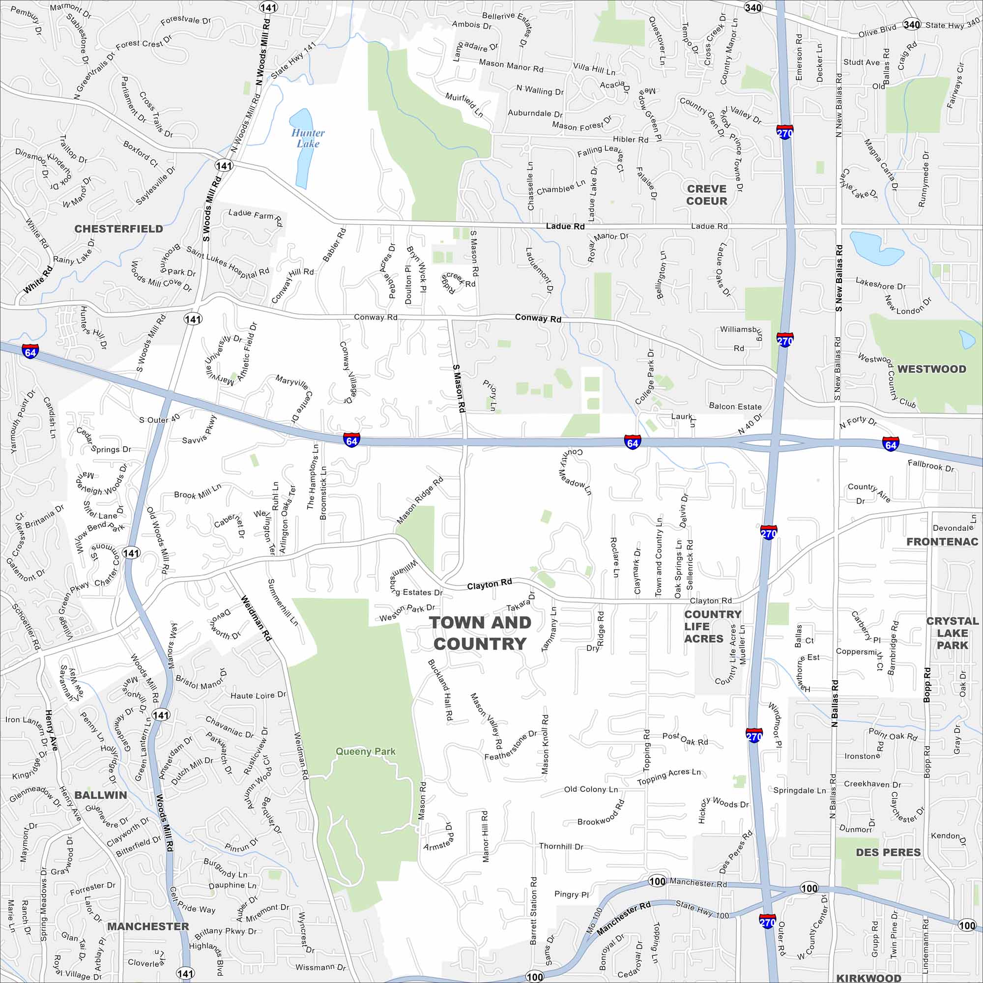 Town and Country Map Missouri