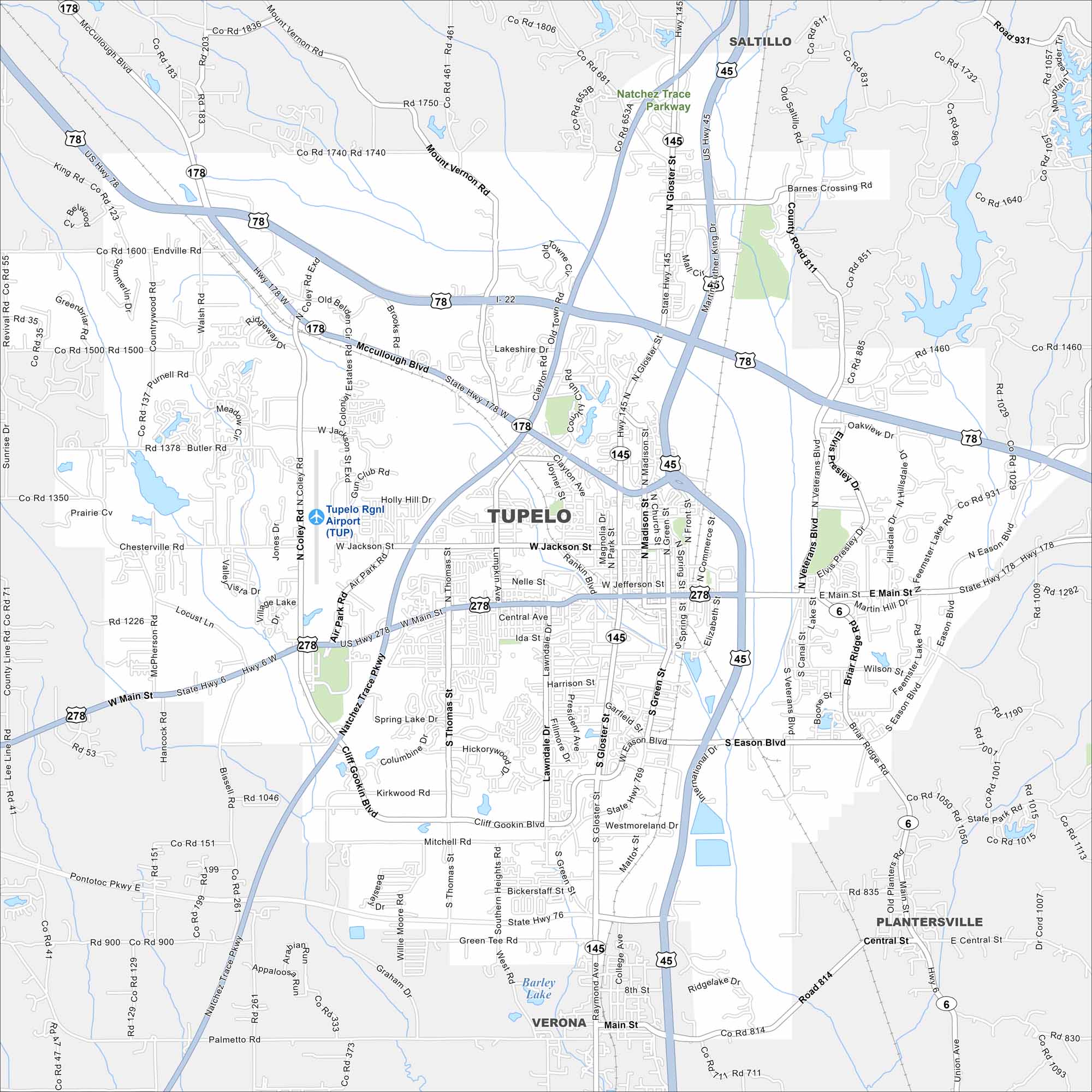 Tupelo Map Mississippi