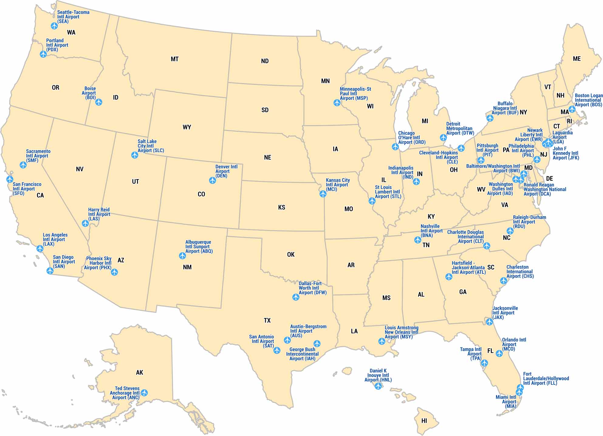 US Airports Map