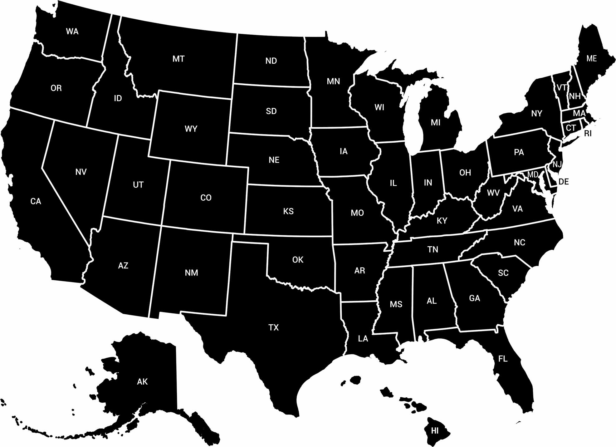 US Black and White Map