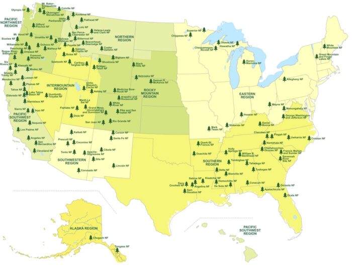 US National Forests Map