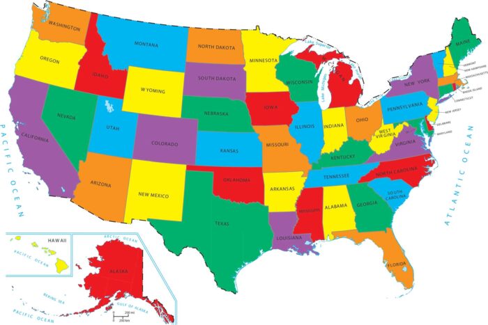 United States Bright Color Map