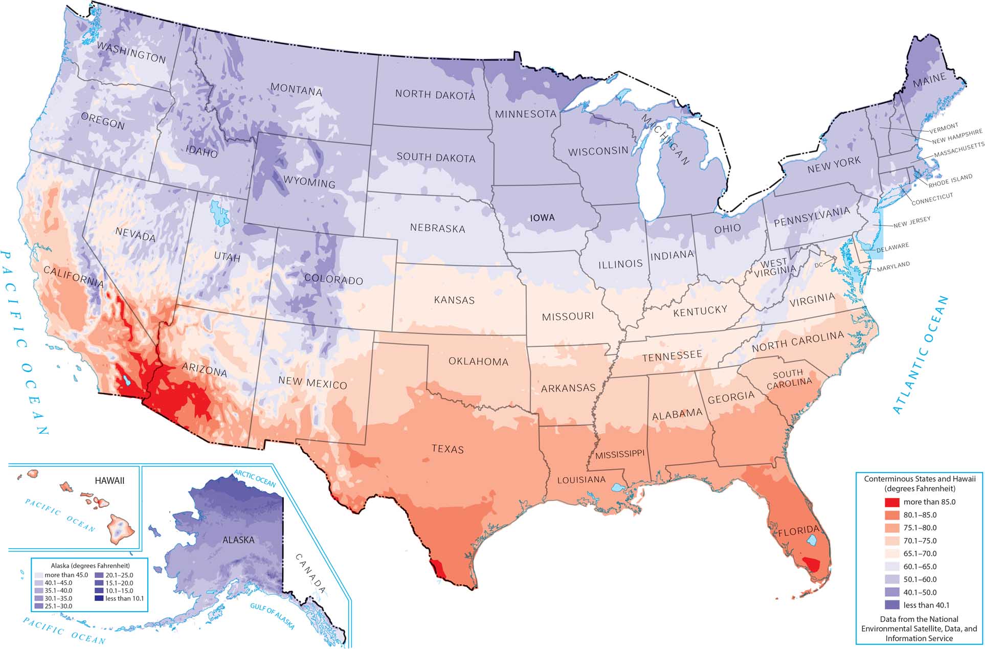 United States Mean Annual Daily Maximum Temperature Map