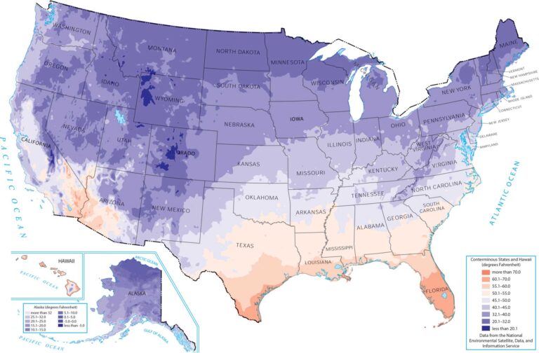 United States Mean Annual Daily Minimum Temperature Map