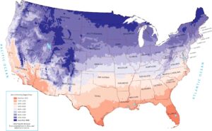 United States Mean Annual Heating Degree Days Map