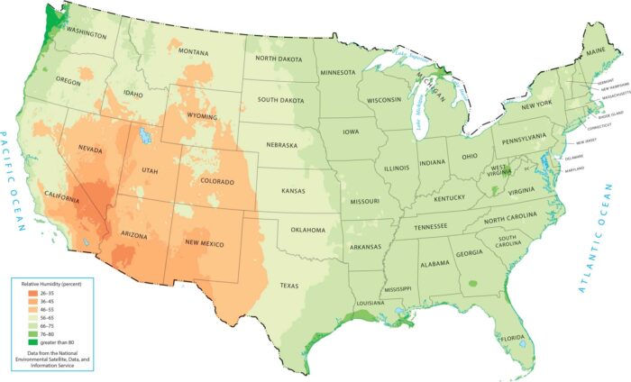 United States Mean Annual Relative Humidity Map