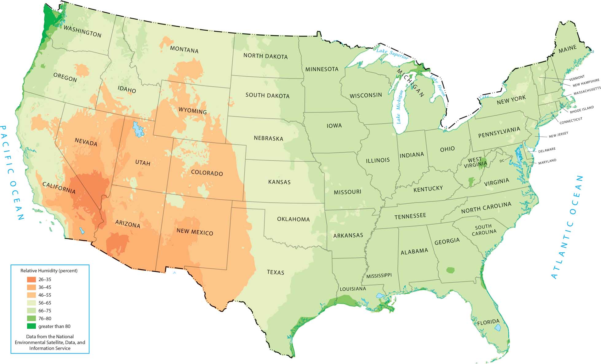 United States Mean Annual Relative Humidity Map