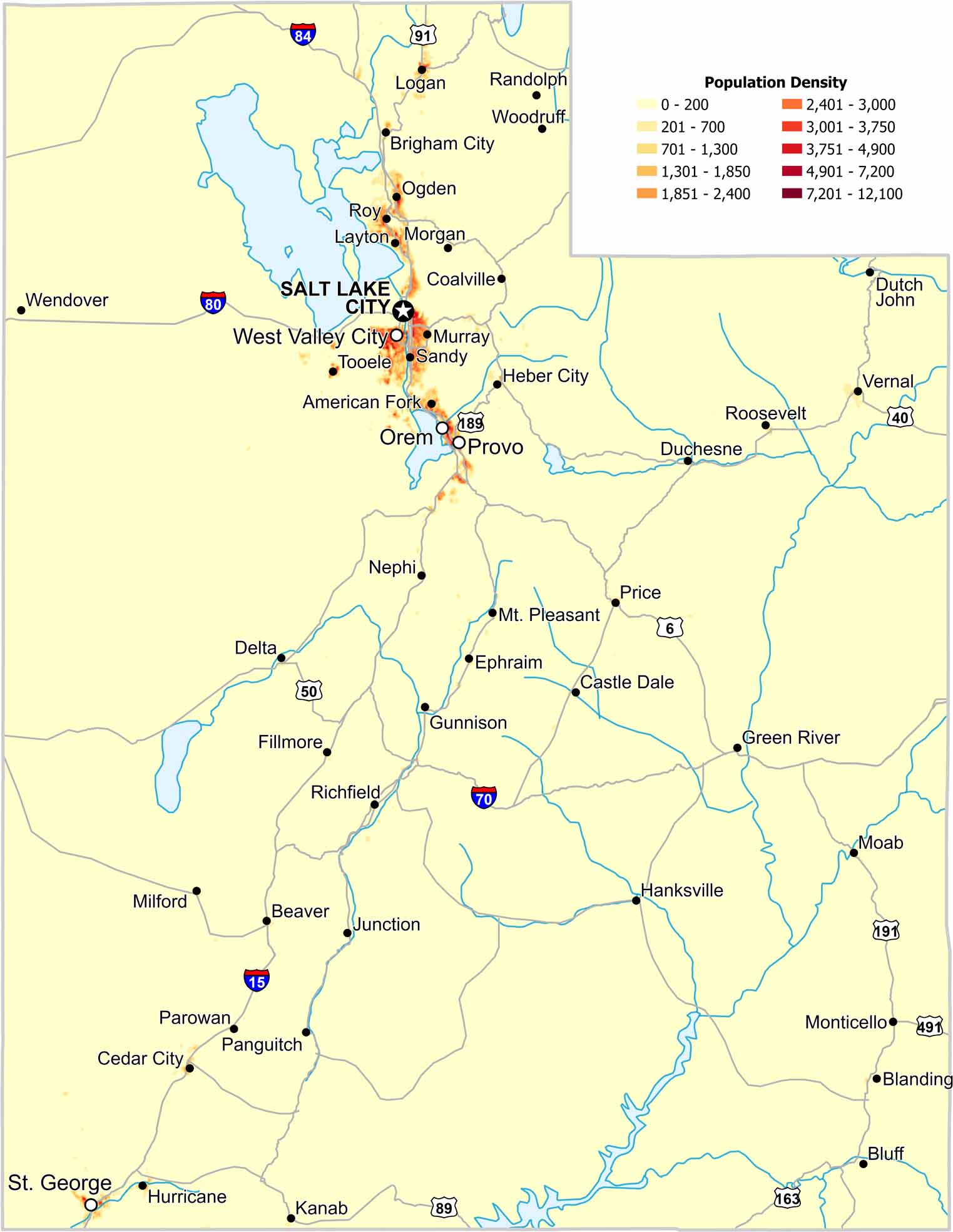 Utah Population Density Map
