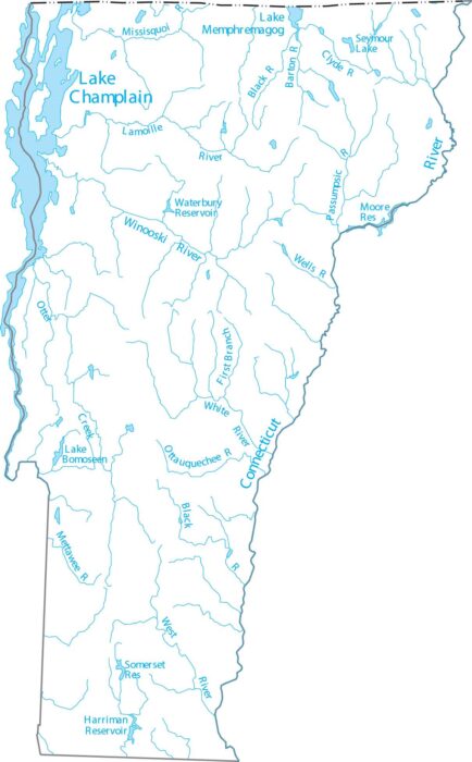 Vermont Lakes and Rivers Map