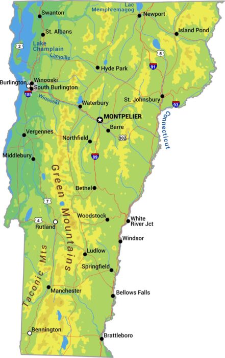 Vermont Physical Map