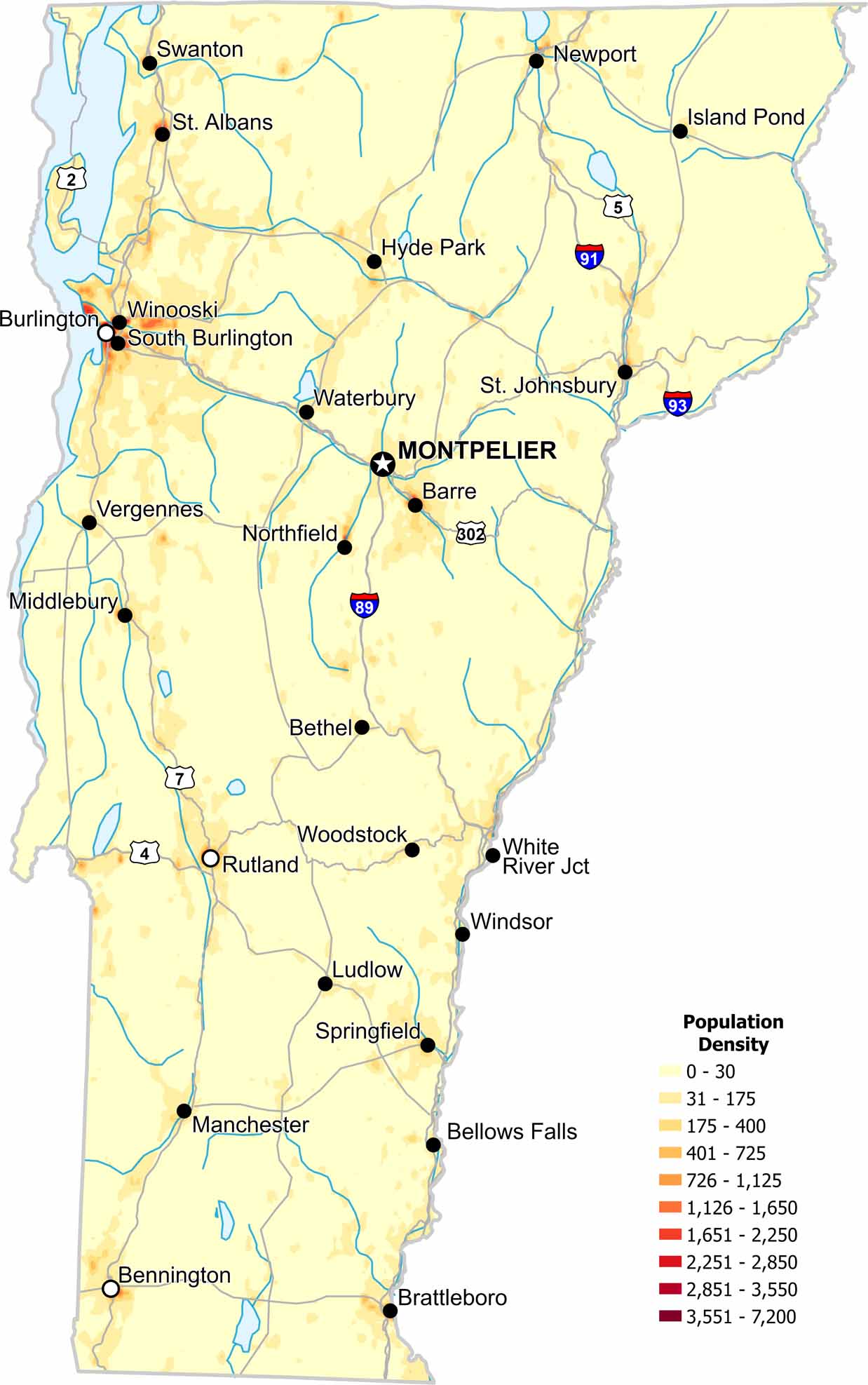 Vermont Population Density Map