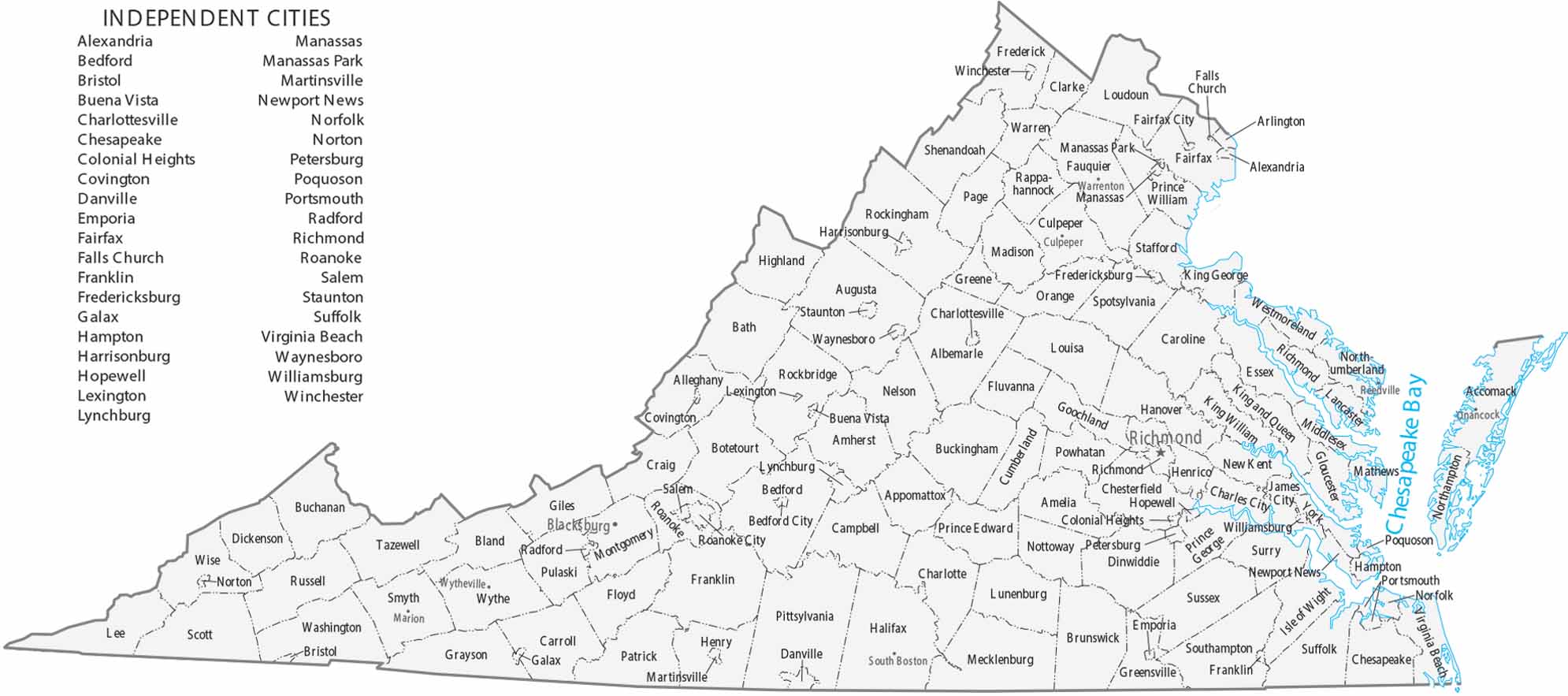 Virginia Counties Cities Map
