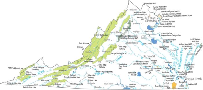 Virginia National Parks and Forests Map