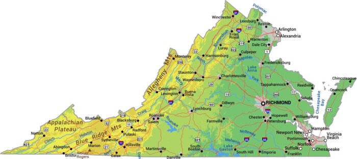 Virginia Physical Map