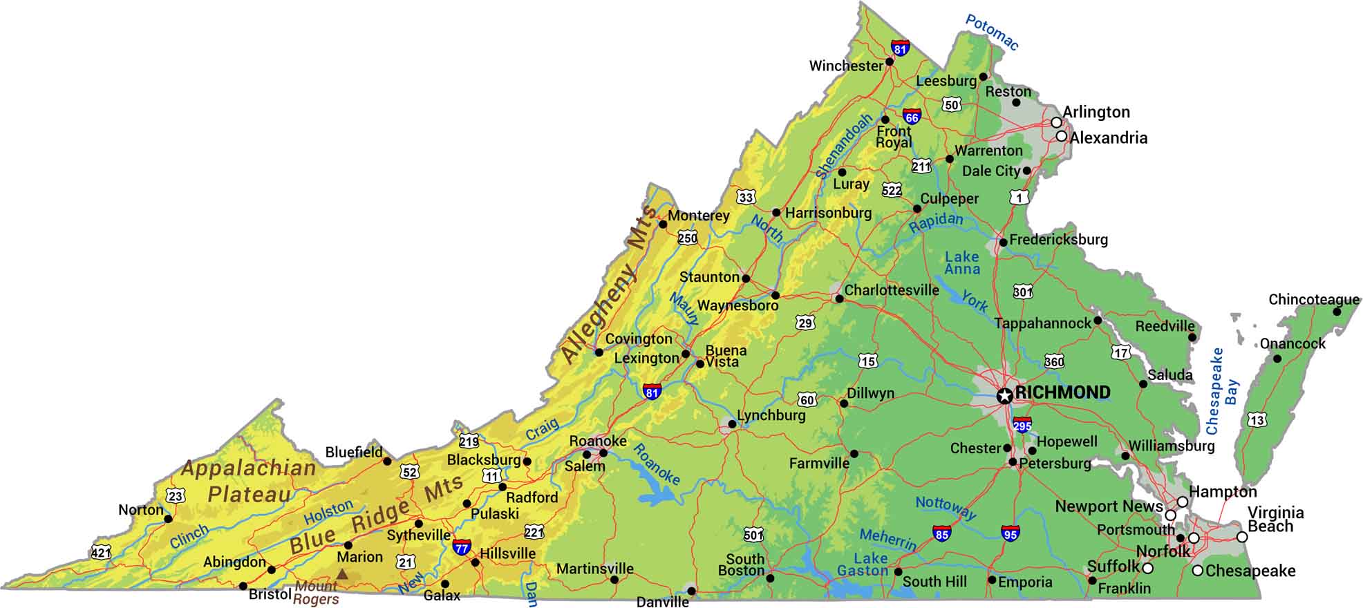 Virginia Physical Map