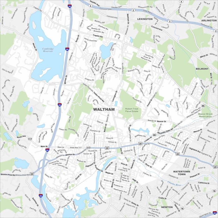 Waltham Map Massachusetts