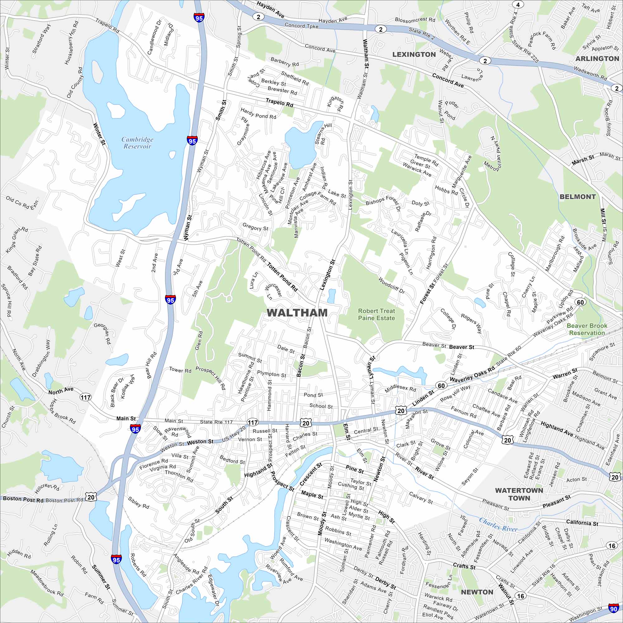 Waltham Map Massachusetts