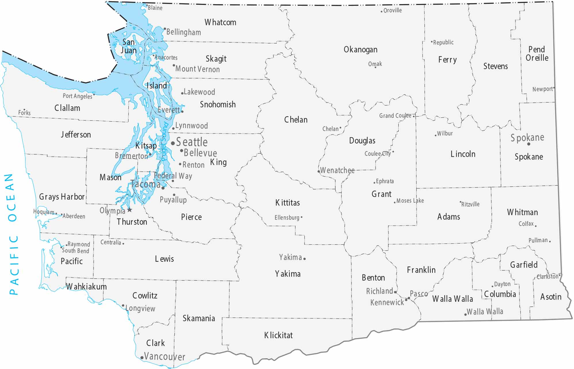 Washington Counties Cities Map