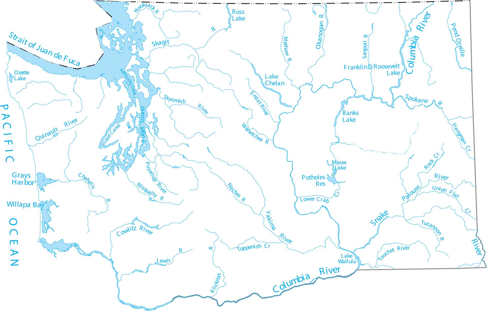 Washington Lakes and Rivers Map